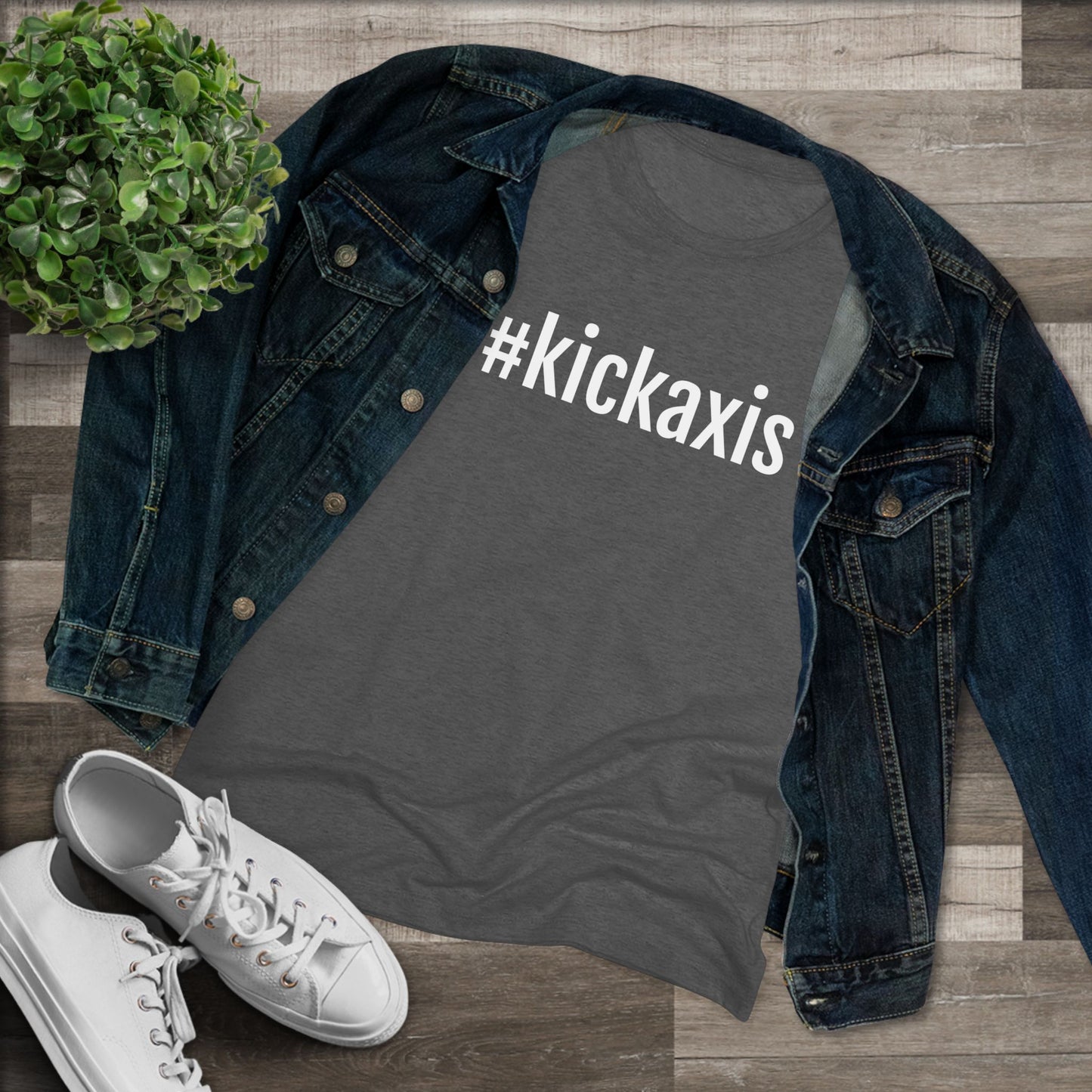 Women's Triblend Tee - #kickaxis on front // small logo on back