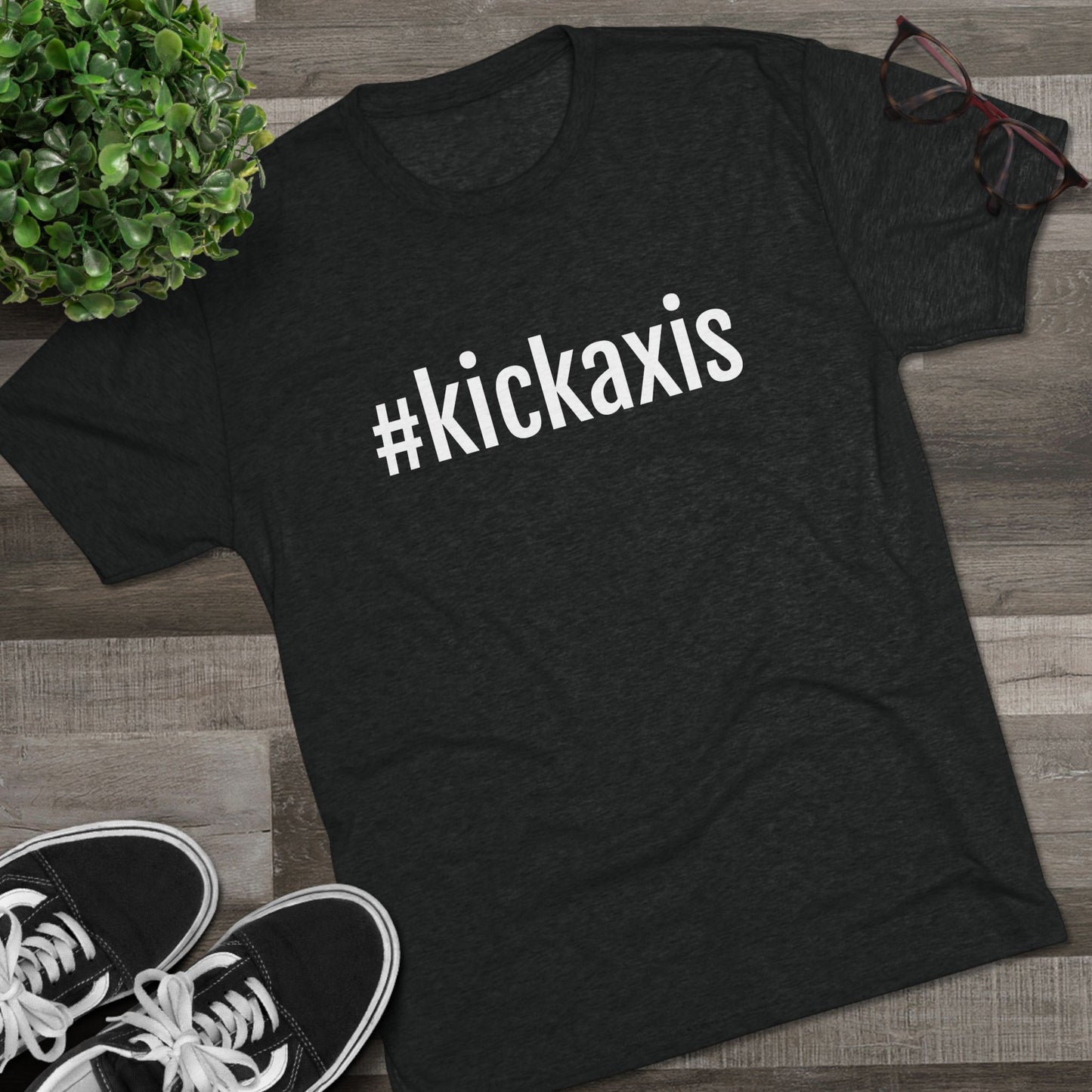 Unisex Tri-Blend Crew Tee - #kickaxis on front only