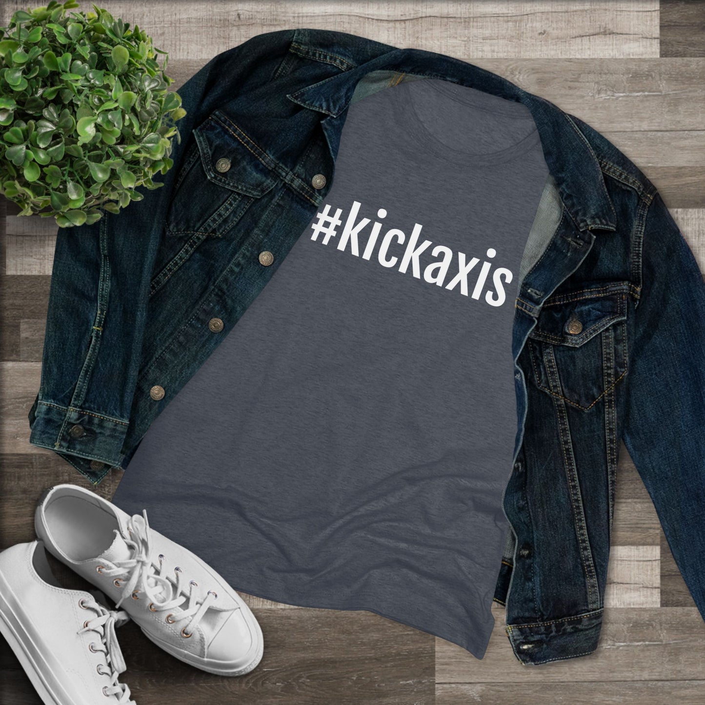 Women's Triblend Tee - #kickaxis on front // small logo on back
