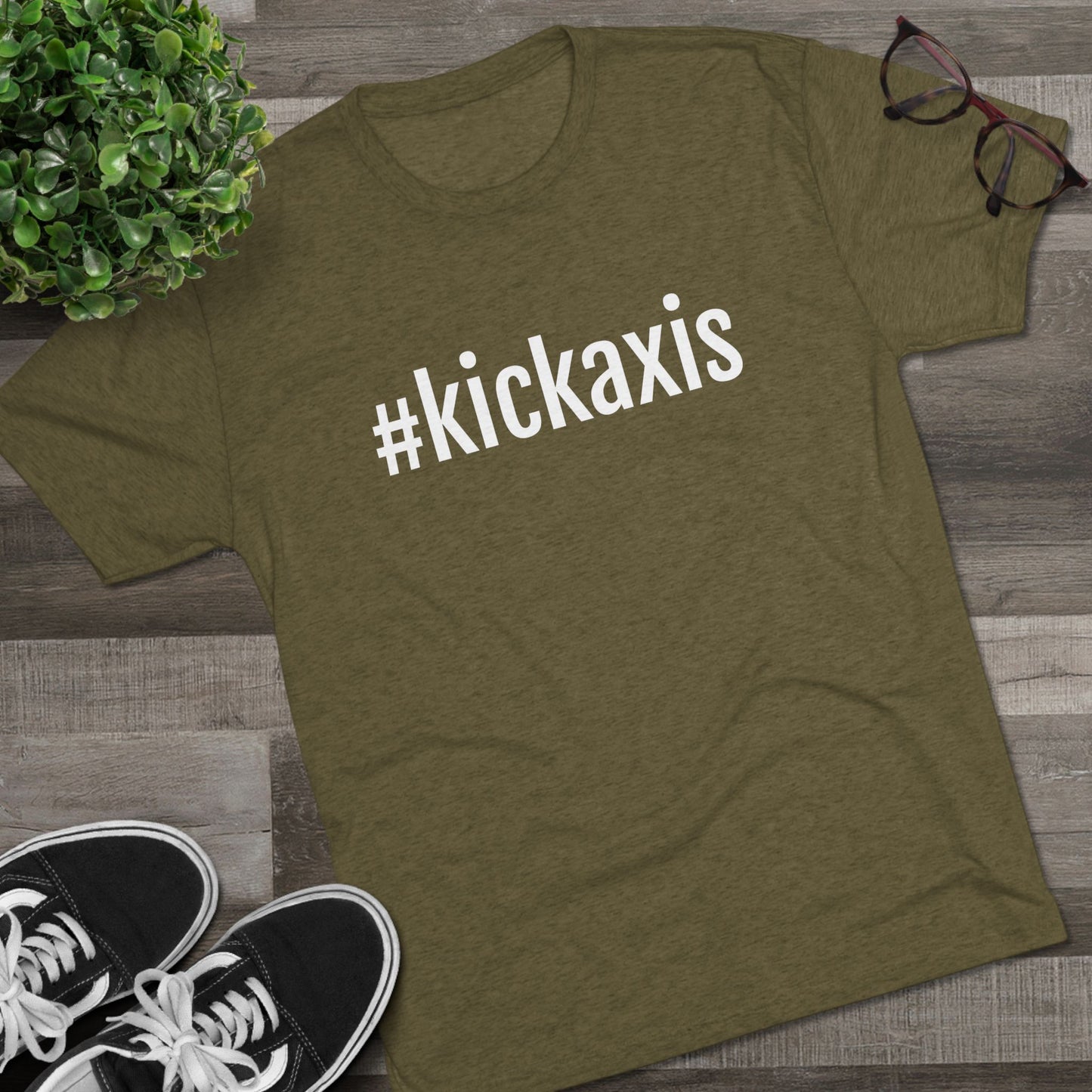 Unisex Tri-Blend Crew Tee - #kickaxis on front only
