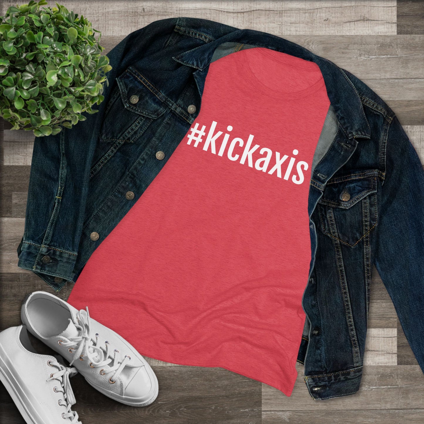 Women's Triblend Tee - #kickaxis on front // small logo on back